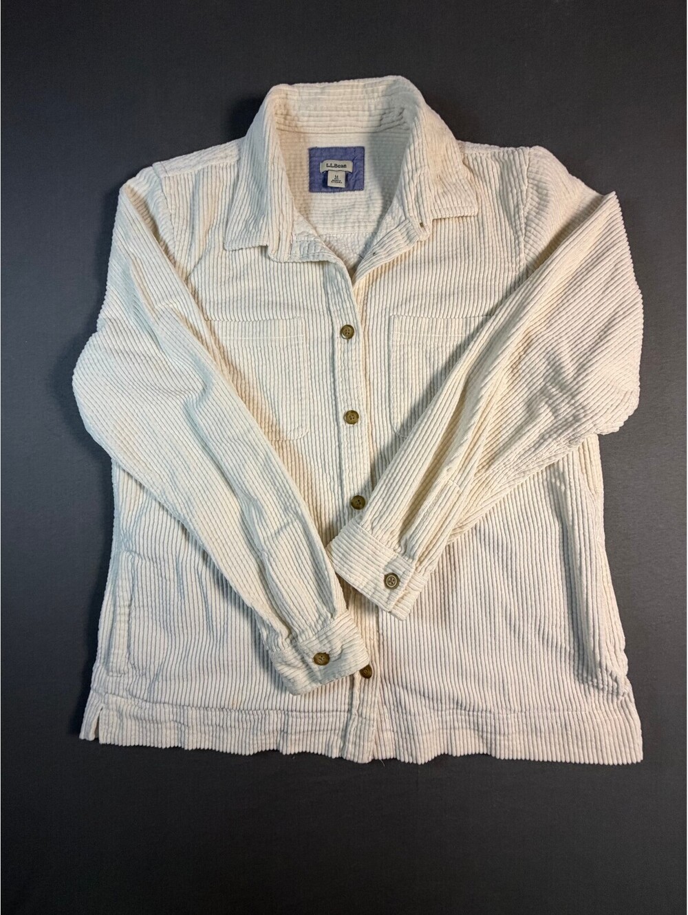 L.L.Bean Women's Medium Cream Corduroy Button-Up Shirt Jacket